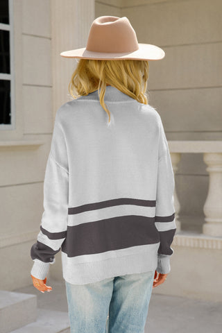 Striped Half-Zip Collared Sweater