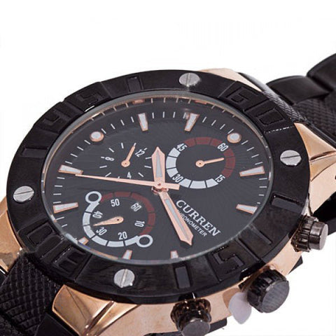 Black Stainless Steel Chronograph with Gold Accents (Black 4.3cm Dial)