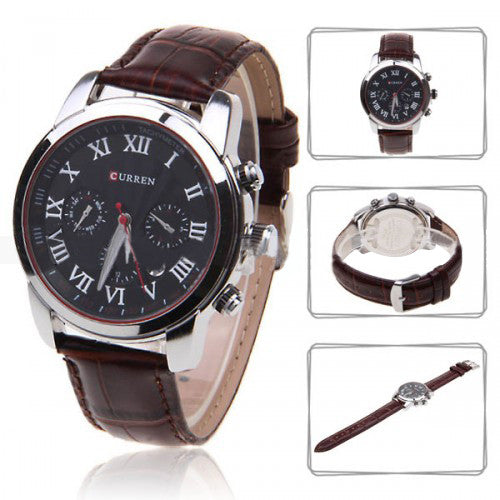 Chronographe avec bracelet en cuir (cadran noir 4,5 cm) - Romain