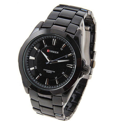 Montre étanche en acier inoxydable noir (cadran noir de 5,2 cm)