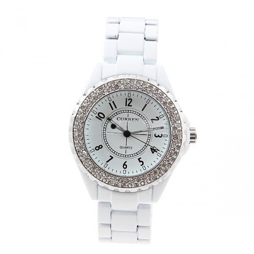 White Stainless Steel Waterproof Rhinestone Watch (White 4.5cm Dial)