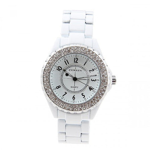 White Stainless Steel Waterproof Rhinestone Watch (White 4.5cm Dial)