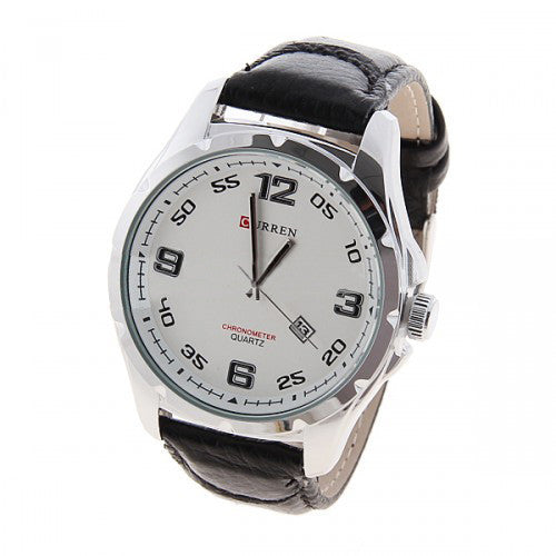 Watch and Leather Band (White 4.6cm Dial)