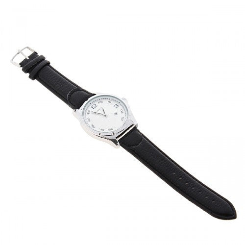 Watch and Leather Band (White 4.6cm Dial)