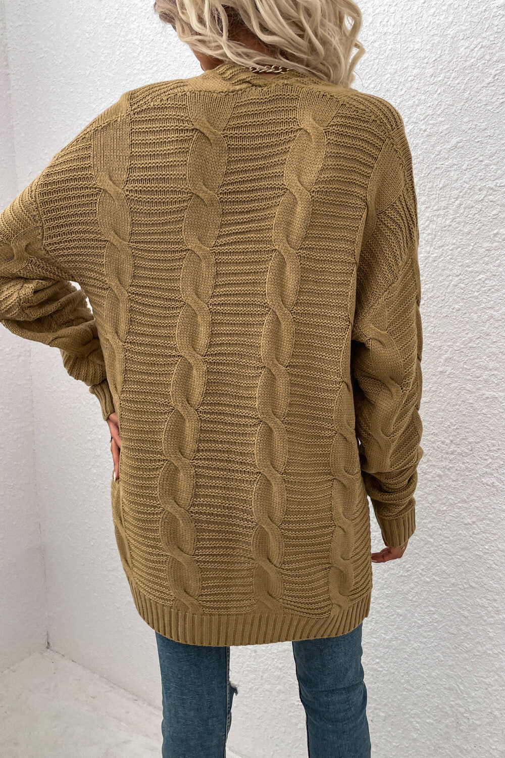 Cable-Knit Open Front Longline Cardigan