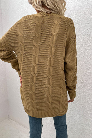 Cable-Knit Open Front Longline Cardigan