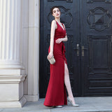 Zanala Formal V-Neck Embellished Slit Dress