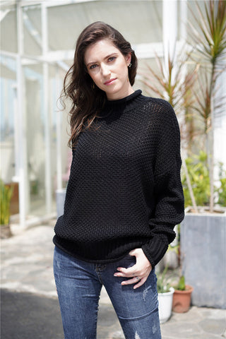 Waffle Knit Rolled Hem Sweater