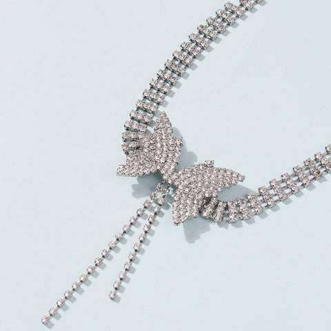 Silver Diamond Butterfly Choker