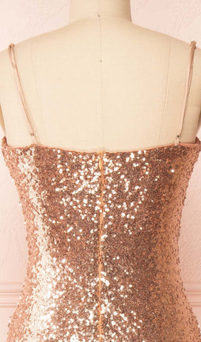 Strappy Sequins Slit Midi Dress in Gold