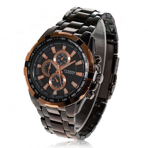 Black Stainless Steel Chronograph with Copper Accents (Black 5cm Dial)