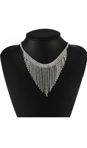 Silver RhineStone Tassels Necklace