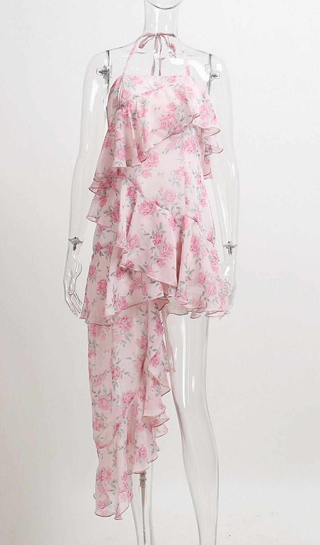 Mini-robe en jacquard sans manches en rose