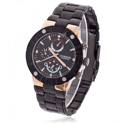 Chronographe en acier inoxydable noir avec accents dorés (cadran noir de 4,3 cm)