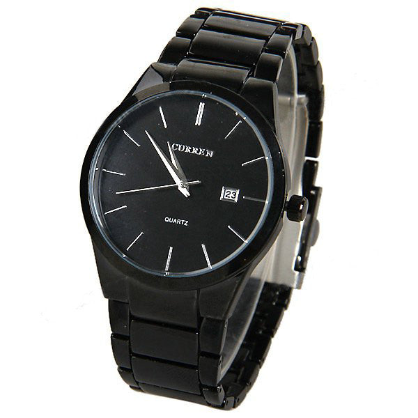 Montre en acier inoxydable noir (cadran noir de 4,4 cm)