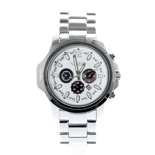 Stainless Steel Waterproof Chronograph (White 4.5cm Dial)