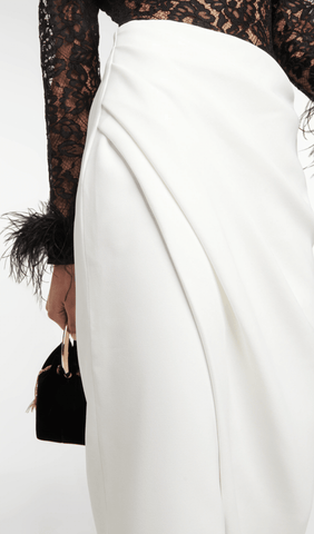 SplIced Lace Feather Slit Dress in Black And White