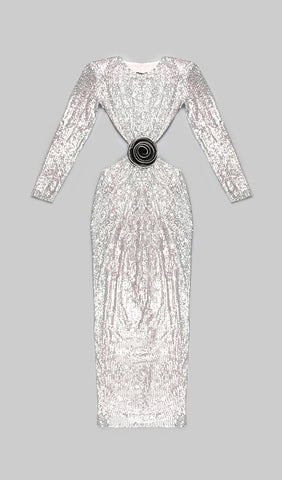 Sequinn Cutout Maxi Dress in Metallic