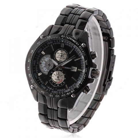 Black Stainless Steel Waterproof Chronograph (Black 4.6cm Dial)