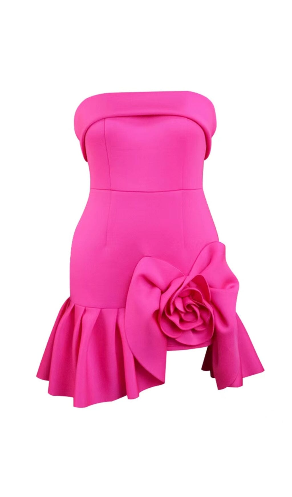 Robe mini bustier froncée à fleurs en rose vif