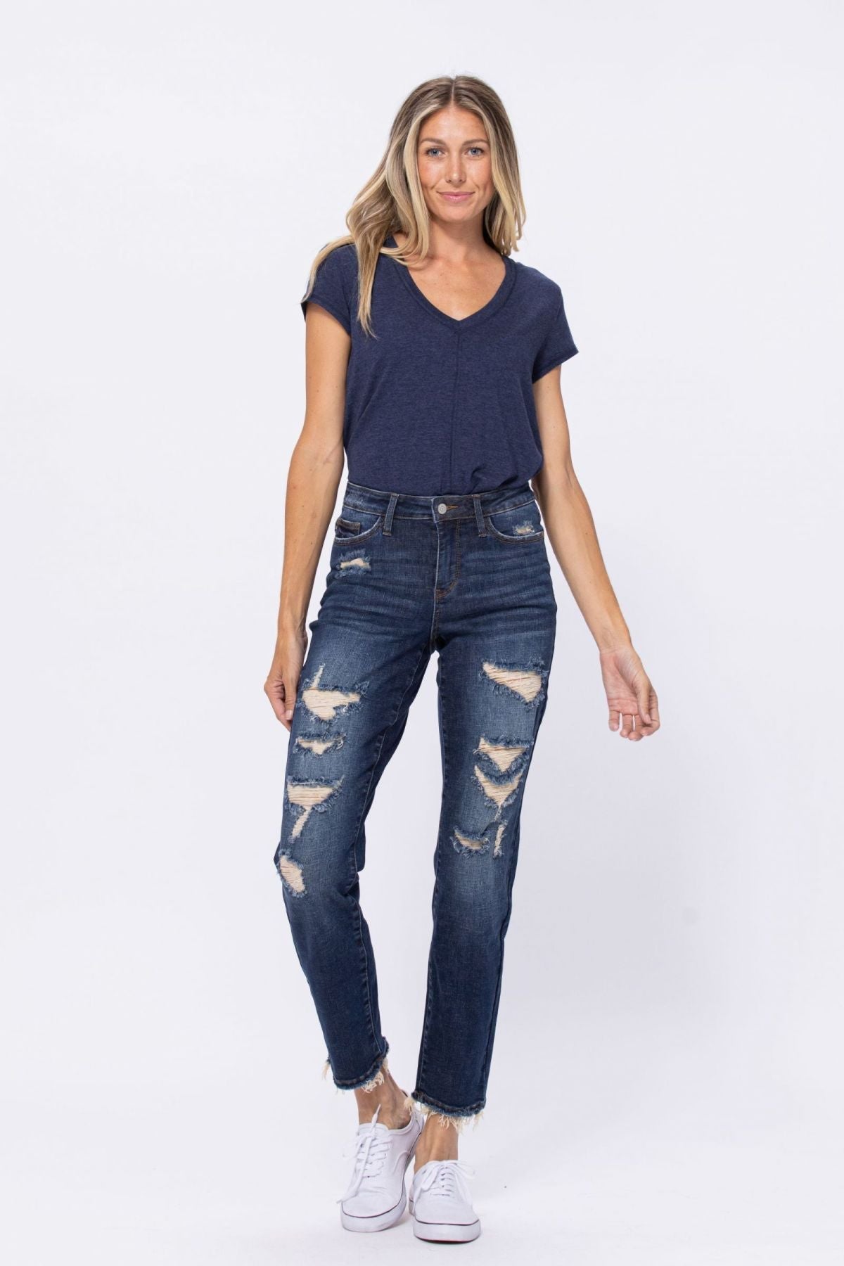 Mid-Rise Distressed Boyfriend Jeans