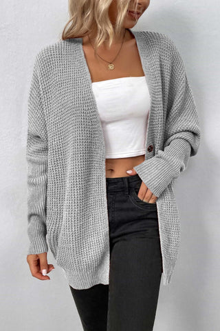 Waffle Knit One-Button Dolman Sleeve Cardigan
