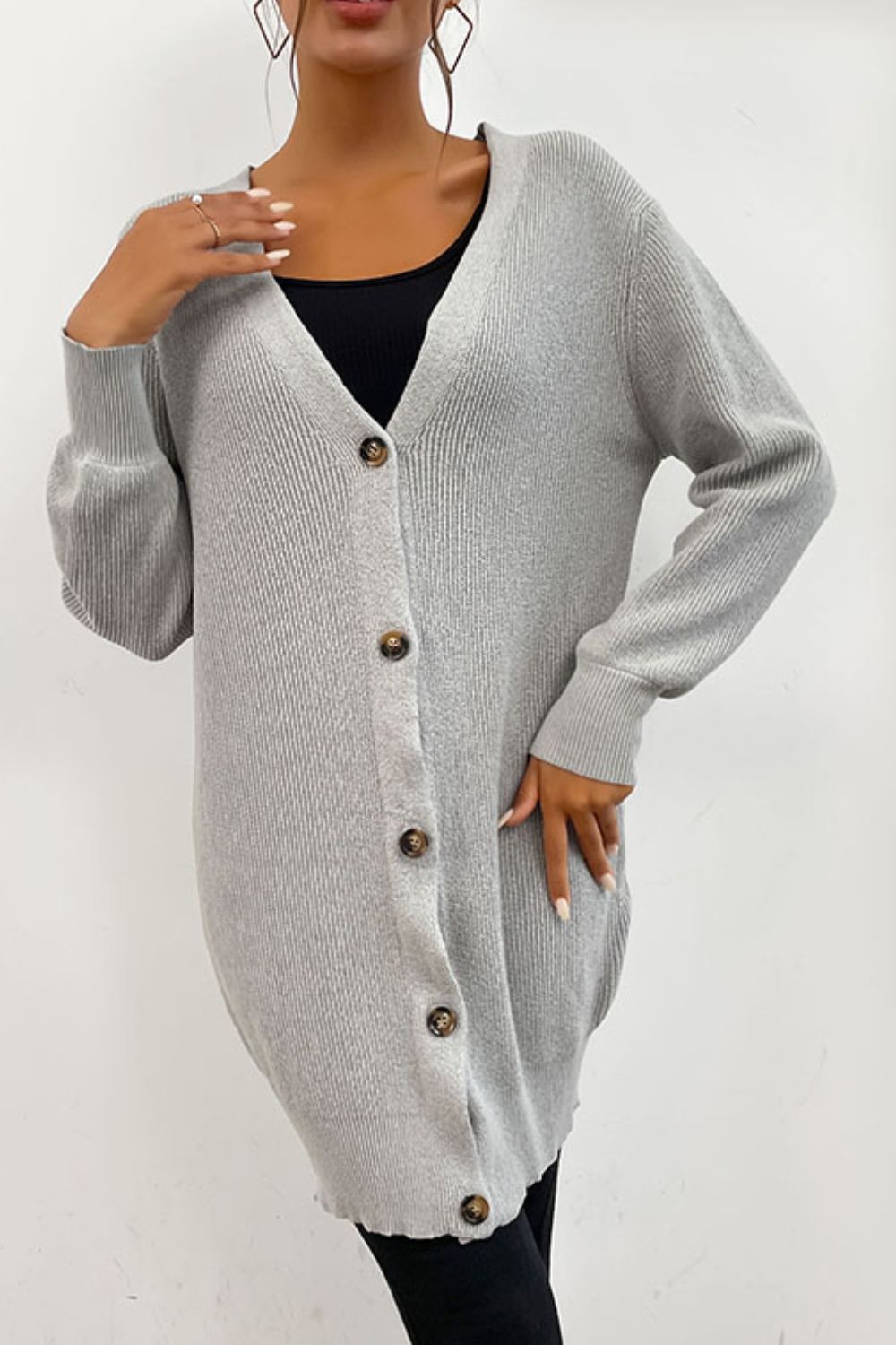 Drop Shoulder Button Down Longline Cardigan