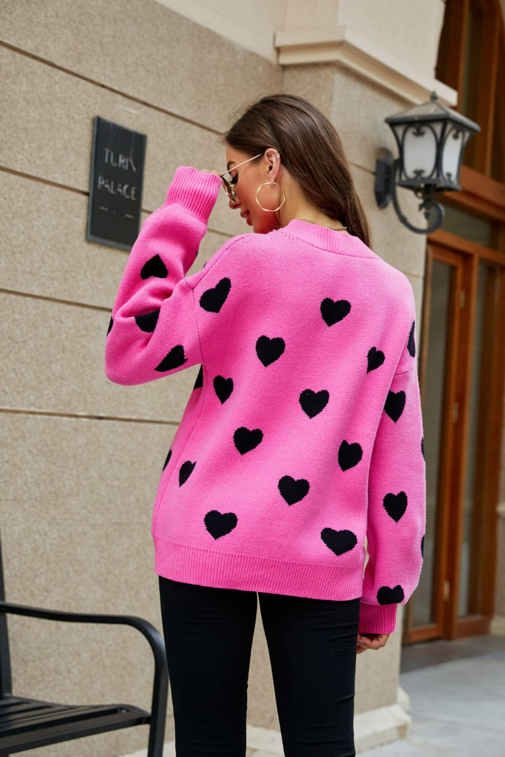 Pull à manches lanternes et motif coeur