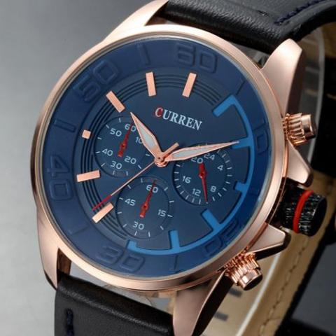 Montre chronographe à cadran bleu (cadran bleu 4,4 cm)