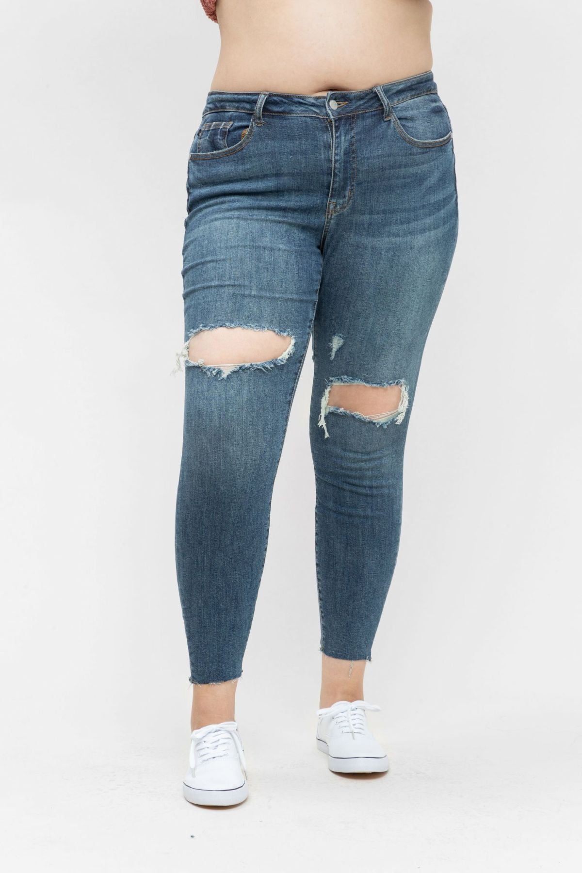 Full Size Destroyed Knee High Waist Skinny Jeans