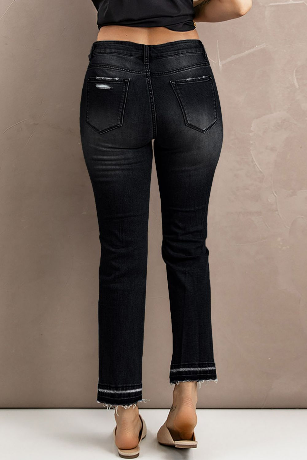 Straight Leg Distressed High Waist Jeans