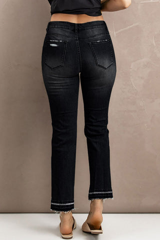 Straight Leg Distressed High Waist Jeans