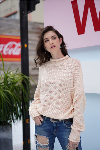 Waffle Knit Rolled Hem Sweater