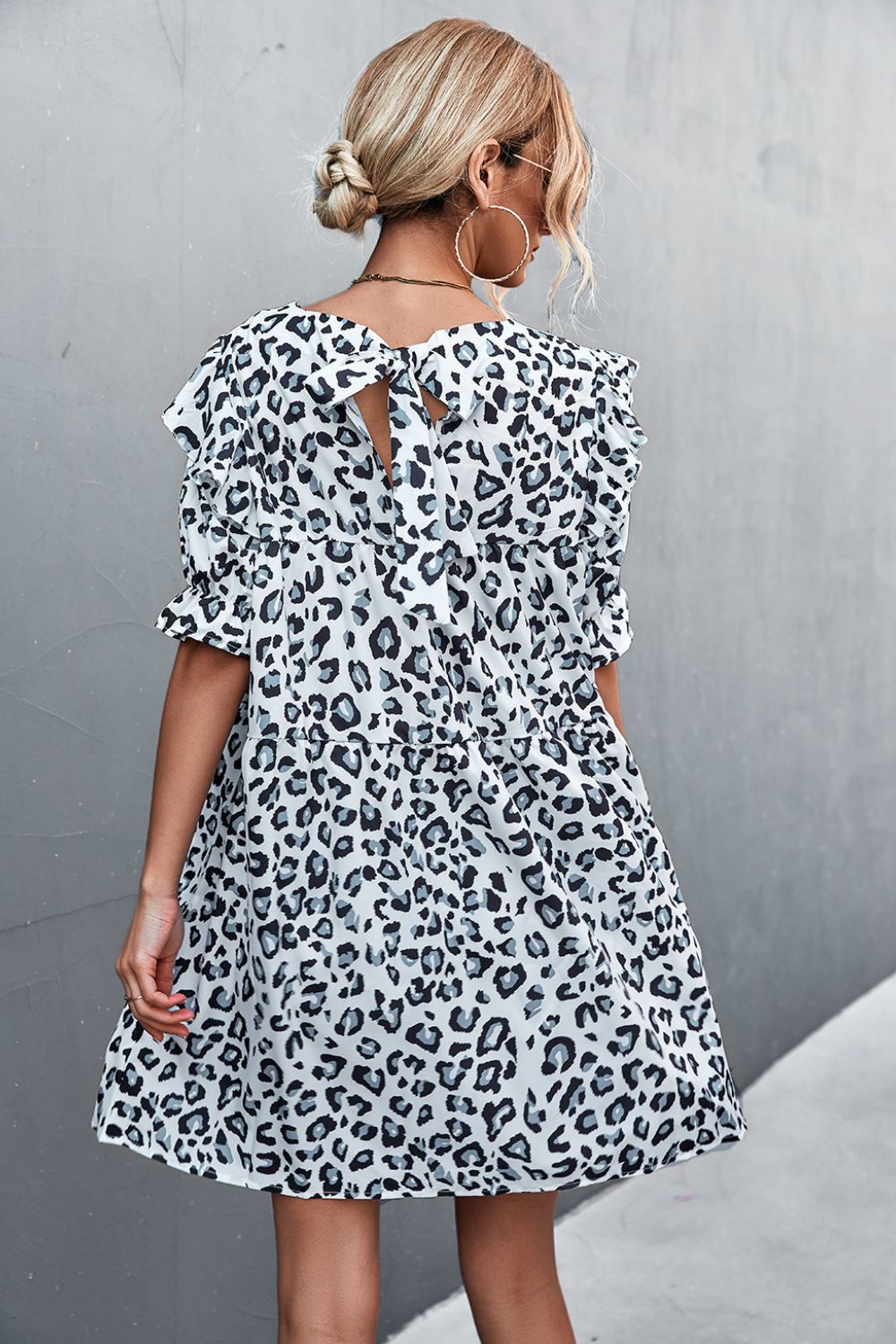 Leopard Print Ruffle Shoulder Mini Dress