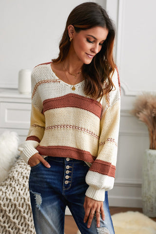 Striped V-Neck Pullover Sweater