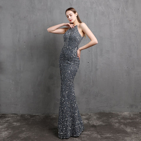 Ella halterneck sequined formal dress