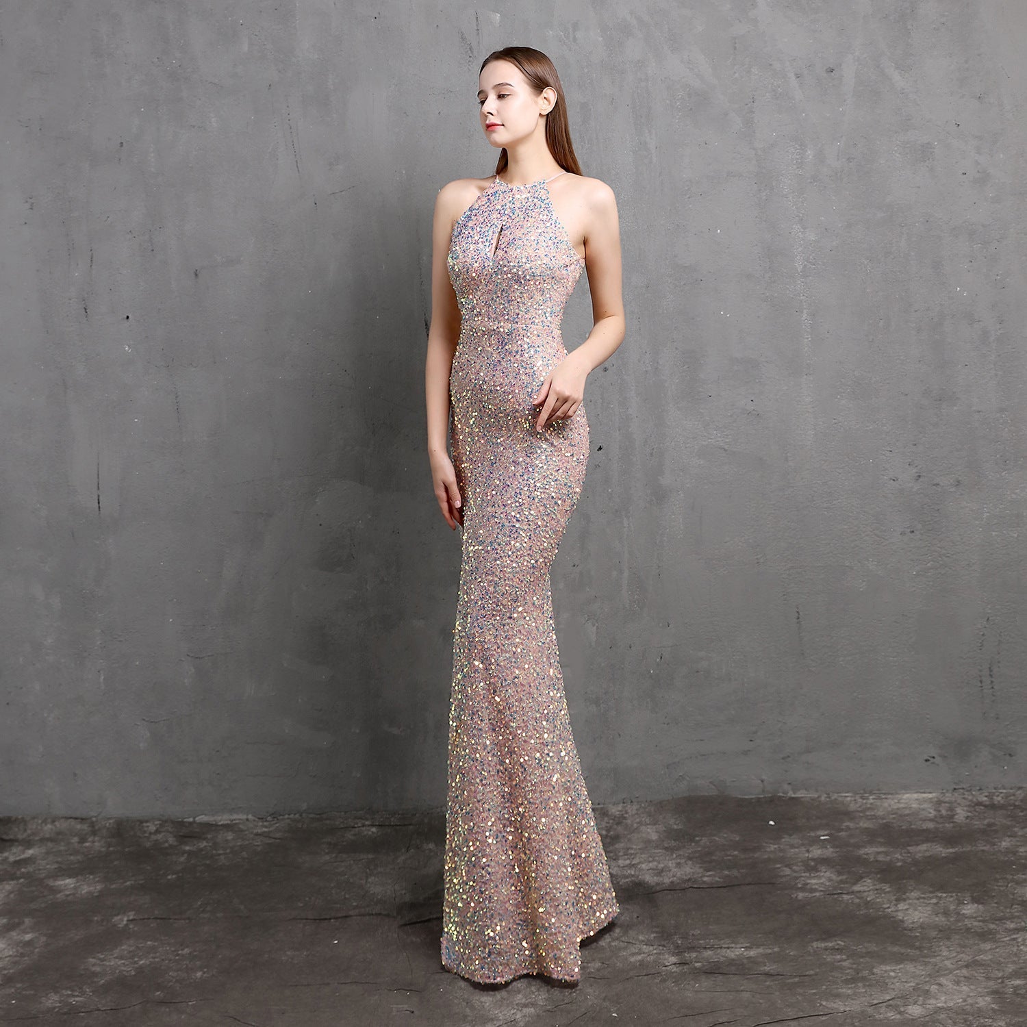 Ella halterneck sequined formal dress