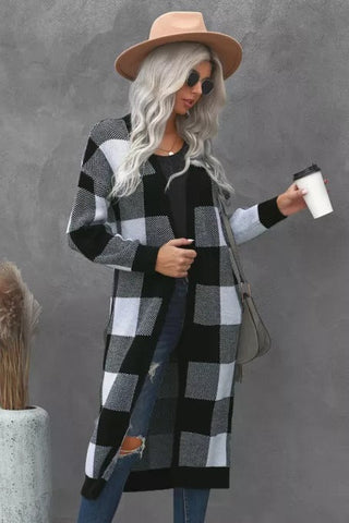 Duster-Cardigan mit Buffalo-Karomuster