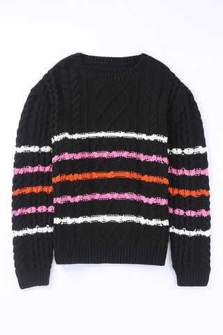 Striped Round Neck Mixed Knit Sweater