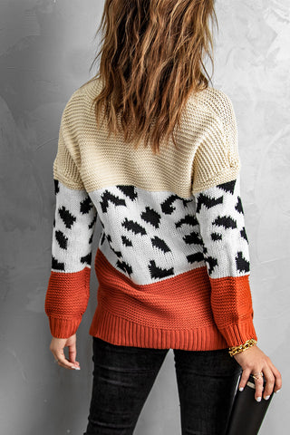 Rollkragenpullover mit Muster und Farbblock