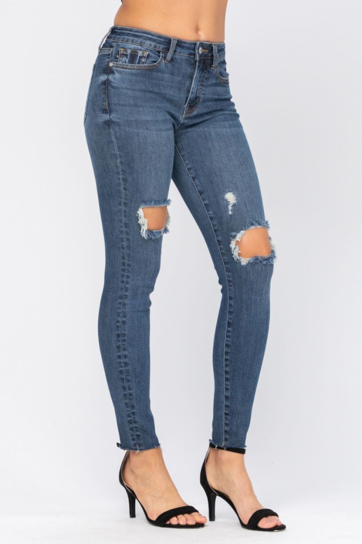 Full Size Destroyed Knee High Waist Skinny Jeans