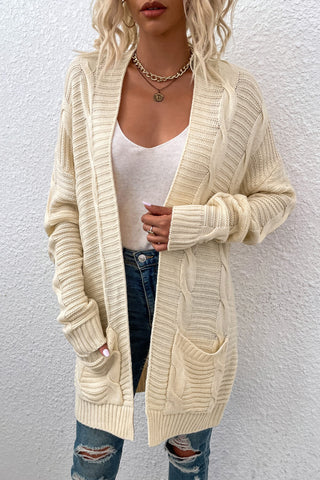 Cable-Knit Open Front Longline Cardigan