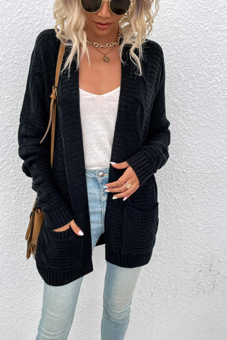 Cable-Knit Open Front Longline Cardigan