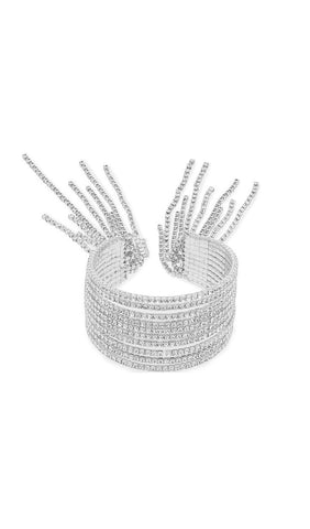 Silver Diamante Tassel Cuff Bracelet