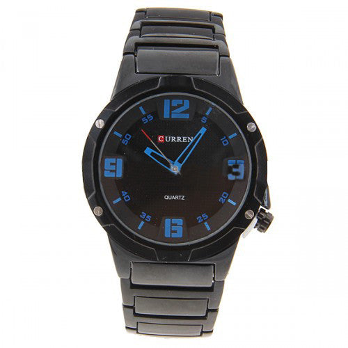 Montre de loisirs étanche en acier inoxydable noir (cadran noir de 4,4 cm) - Bleu