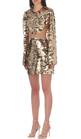 Funkelndes Langarm-Minikleid in Gold