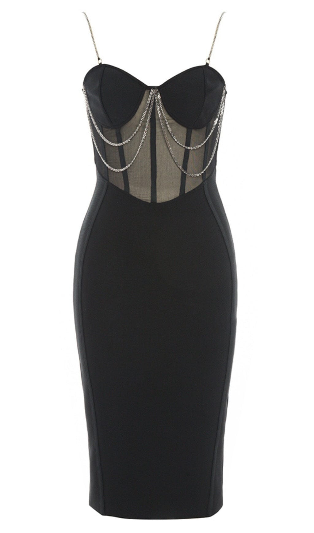 Strappy Mesh Corset Midi Dress in Black