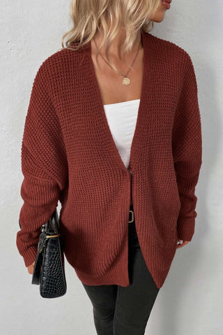 Waffle Knit One-Button Dolman Sleeve Cardigan