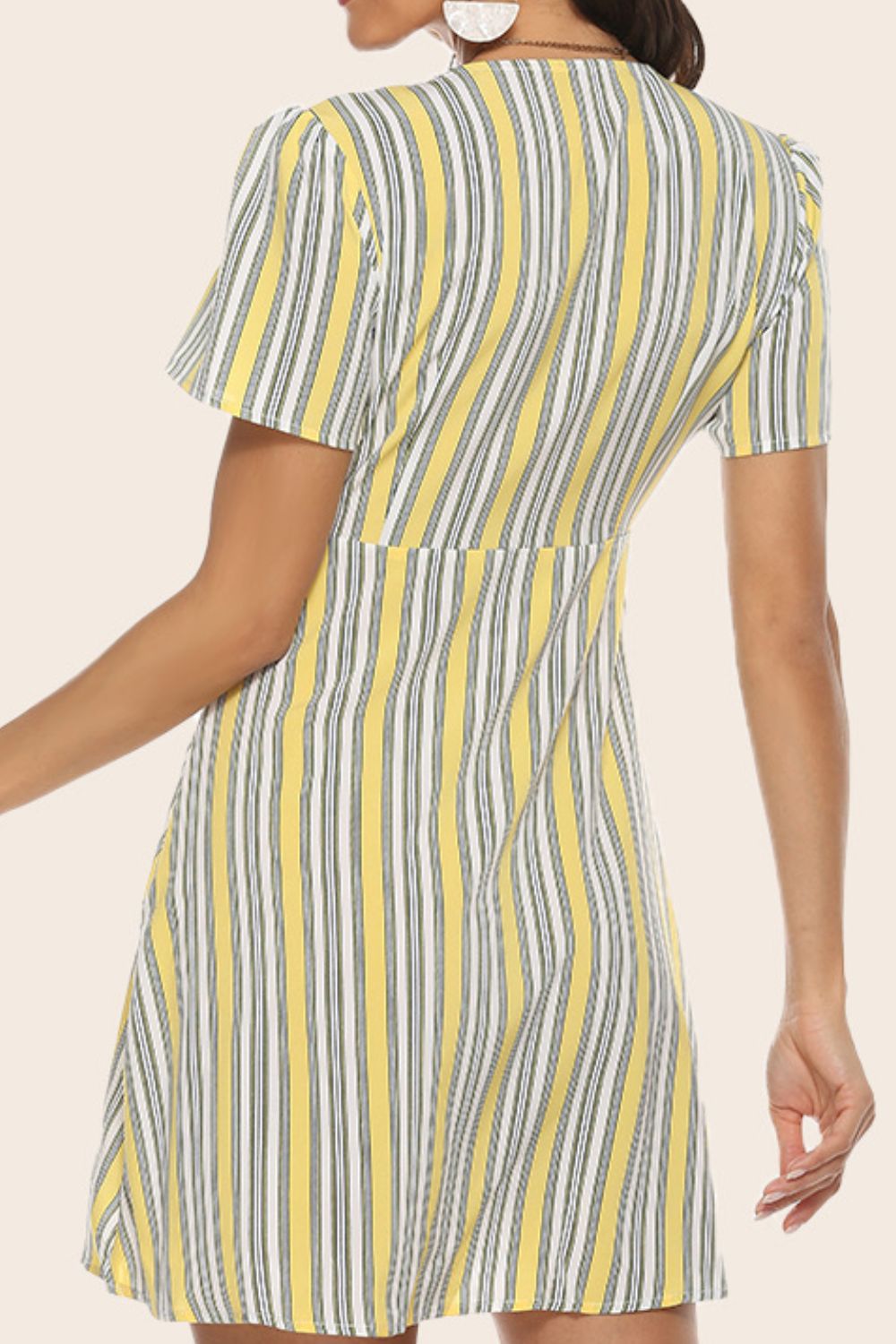 Striped Plunge Puff Sleeve Dress