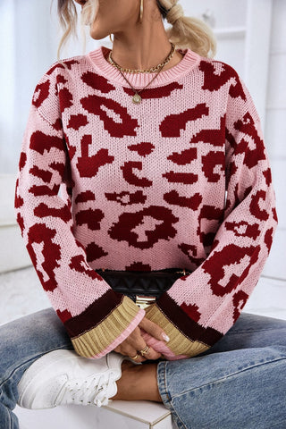 Leopard Round Neck Long Sleeve Sweater